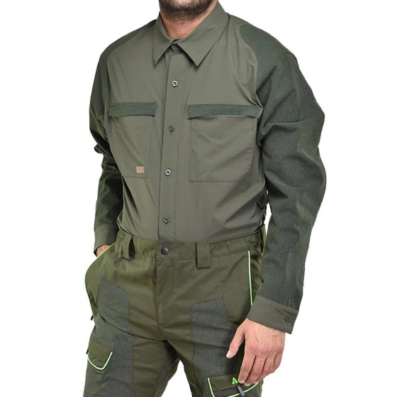 Camicia uomo elasticizzata e rinforzata  in Micro ripstop Antistrappo caccia