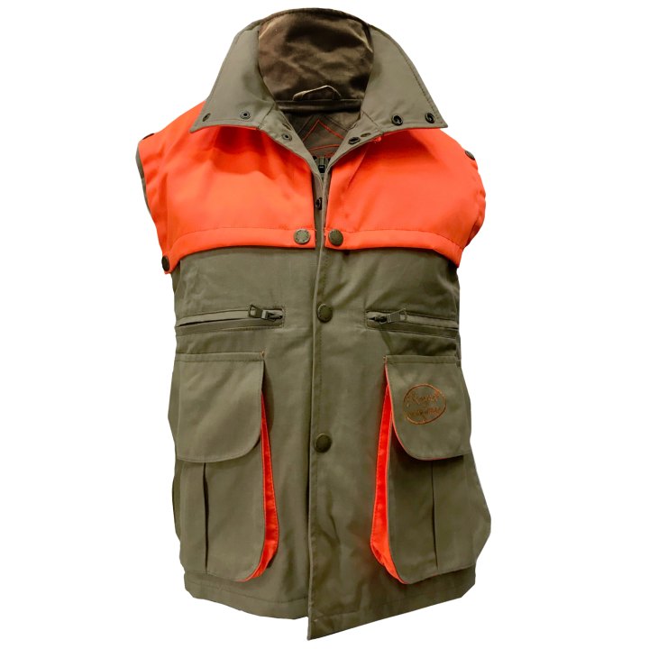 Gilet smanicato cerato caccia arancio verde carniere cotone traspirante