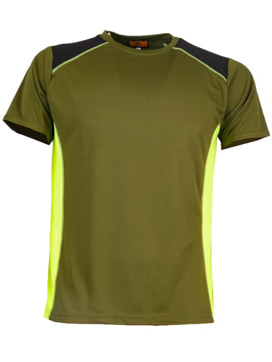 T-shirt elasticizzata mezza manica dettagli alta visibilita verde e arancio - Personalizzabile con il tuo logo