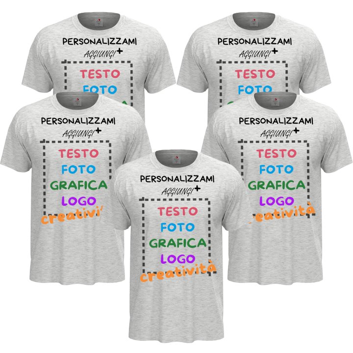 5x T-Shirt manica corta uomo girocollo cotone vari colori da XXS a 5XL STAMPA DIRETTA o DTF su tessuto PERSONALIZZA CON IL TUO LOGO