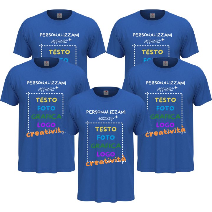 5x T-Shirt manica corta uomo girocollo cotone vari colori da XXS a 5XL STAMPA DIRETTA o DTF su tessuto PERSONALIZZA CON IL TUO LOGO