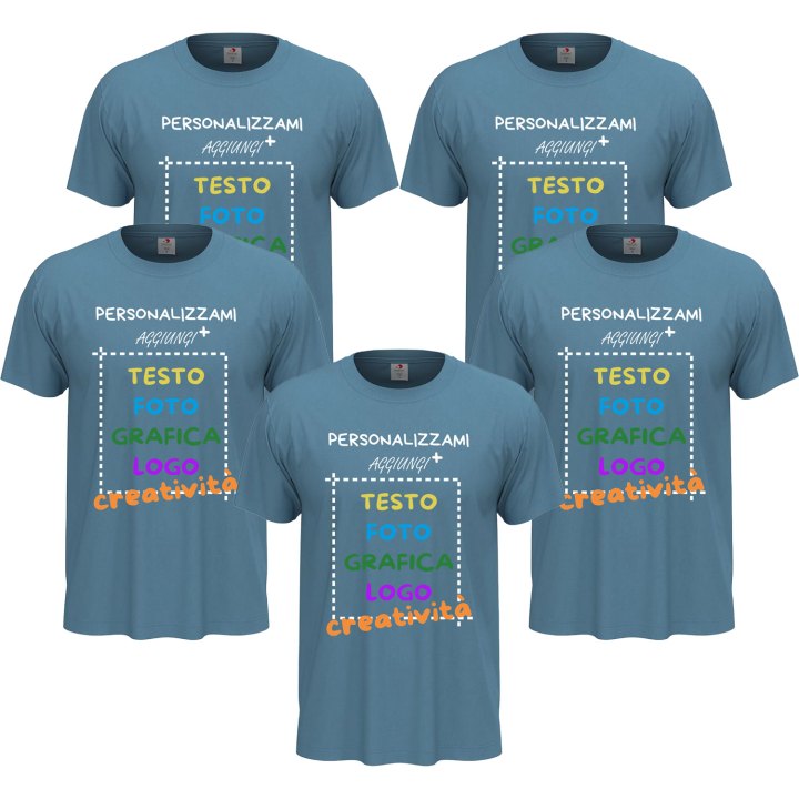 5x T-Shirt manica corta uomo girocollo cotone vari colori da XXS a 5XL STAMPA DIRETTA o DTF su tessuto PERSONALIZZA CON IL TUO LOGO
