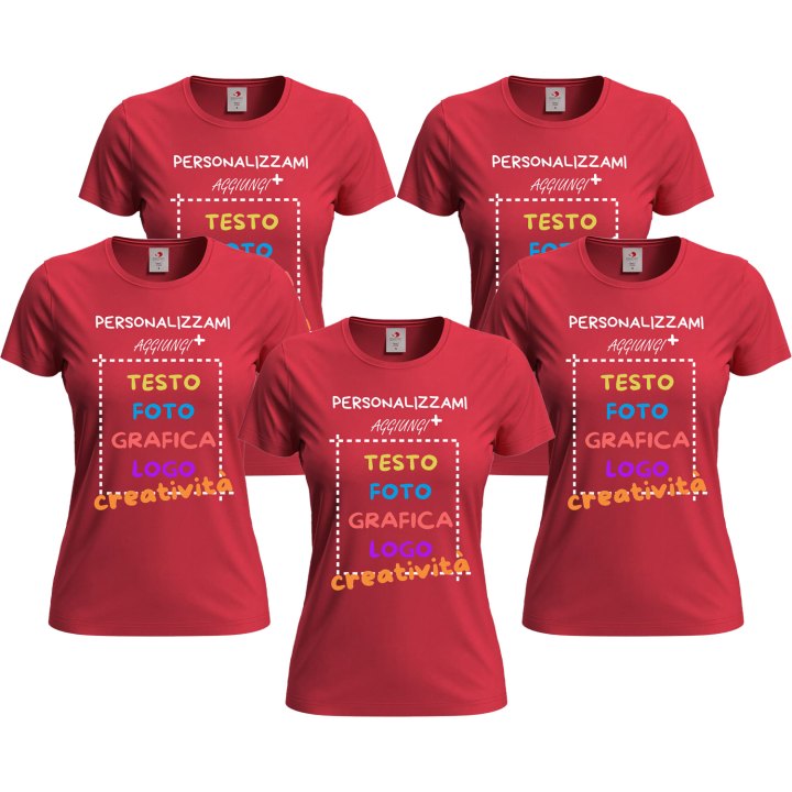 5x T-Shirt manica corta donna girocollo cotone vari colori da XXS a 3XL STAMPA DIRETTA su tessuto o dft PERSONALIZZA CON IL TUO LOGO