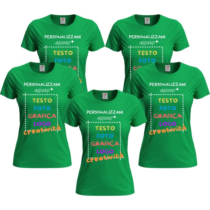 5x T-Shirt manica corta donna girocollo cotone vari colori da XXS a 3XL STAMPA DIRETTA su tessuto o dft PERSONALIZZA CON IL TUO LOGO