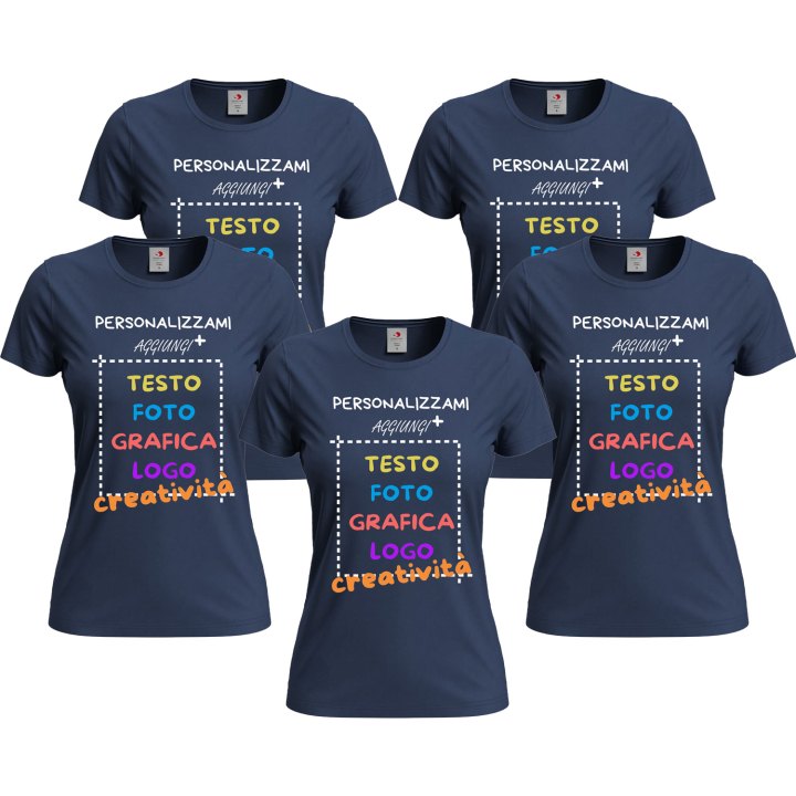 5x T-Shirt manica corta donna girocollo cotone vari colori da XXS a 3XL STAMPA DIRETTA su tessuto o dft PERSONALIZZA CON IL TUO LOGO
