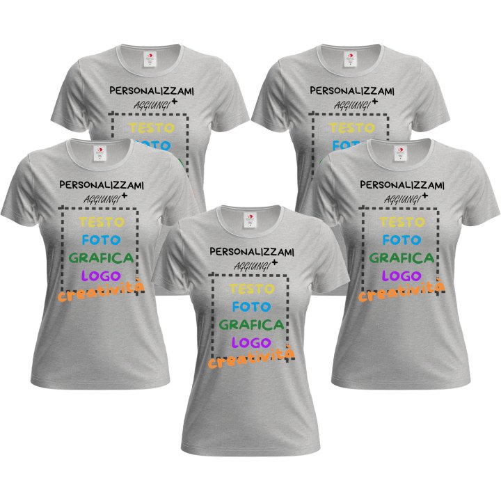 5x T-Shirt manica corta donna girocollo cotone vari colori da XXS a 3XL STAMPA DIRETTA su tessuto o dft PERSONALIZZA CON IL TUO LOGO
