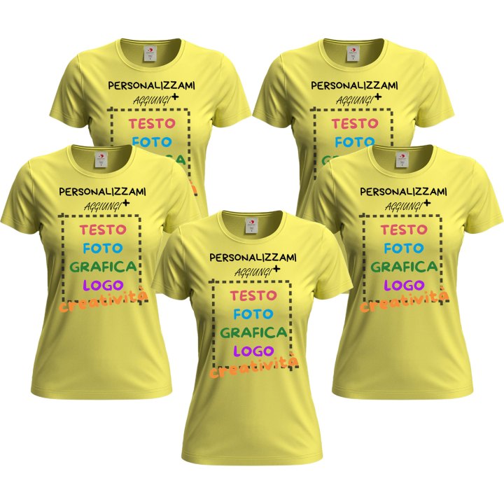 5x T-Shirt manica corta donna girocollo cotone vari colori da XXS a 3XL STAMPA DIRETTA su tessuto o dft PERSONALIZZA CON IL TUO LOGO