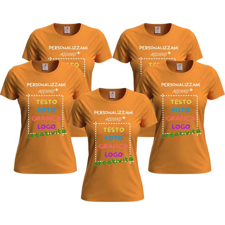 5x T-Shirt manica corta donna girocollo cotone vari colori da XXS a 3XL STAMPA DIRETTA su tessuto o dft PERSONALIZZA CON IL TUO LOGO
