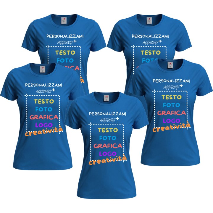 5x T-Shirt manica corta donna girocollo cotone vari colori da XXS a 3XL STAMPA DIRETTA su tessuto o dft PERSONALIZZA CON IL TUO LOGO