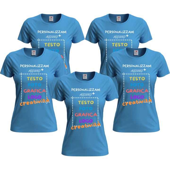 5x T-Shirt manica corta donna girocollo cotone vari colori da XXS a 3XL STAMPA DIRETTA su tessuto o dft PERSONALIZZA CON IL TUO LOGO