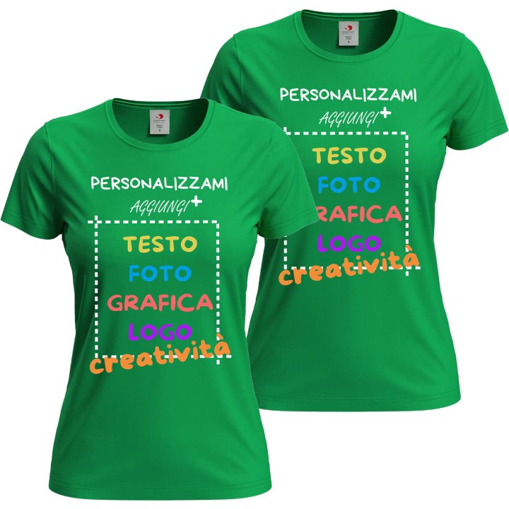 2x T-Shirt manica corta donna girocollo 100% cotone vari colori da XXS a 3XL STAMPA DIRETTA su tessuto o dft PERSONALIZZA CON IL TUO LOGO