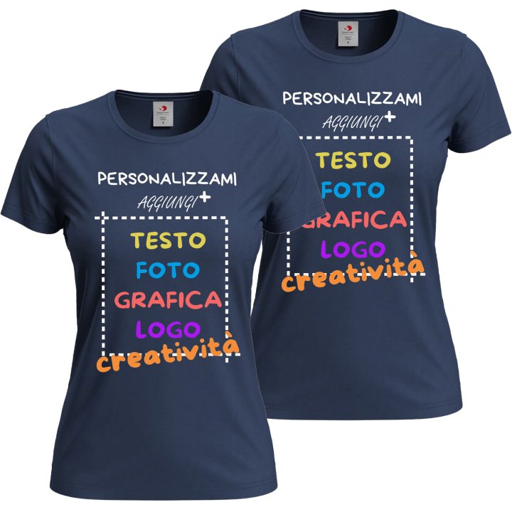 2x T-Shirt manica corta donna girocollo 100% cotone vari colori da XXS a 3XL STAMPA DIRETTA su tessuto o dft PERSONALIZZA CON IL TUO LOGO