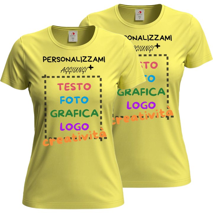 2x T-Shirt manica corta donna girocollo 100% cotone vari colori da XXS a 3XL STAMPA DIRETTA su tessuto o dft PERSONALIZZA CON IL TUO LOGO