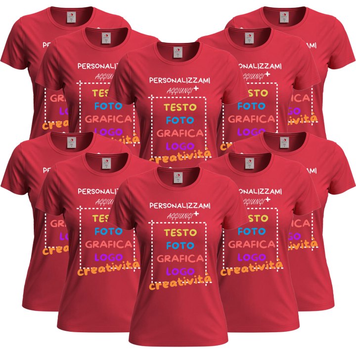 10x T-Shirt manica corta donna girocollo  cotone vari colori da XXS a 3XL STAMPA DIRETTA su tessuto o dft PERSONALIZZA CON IL TUO LOGO