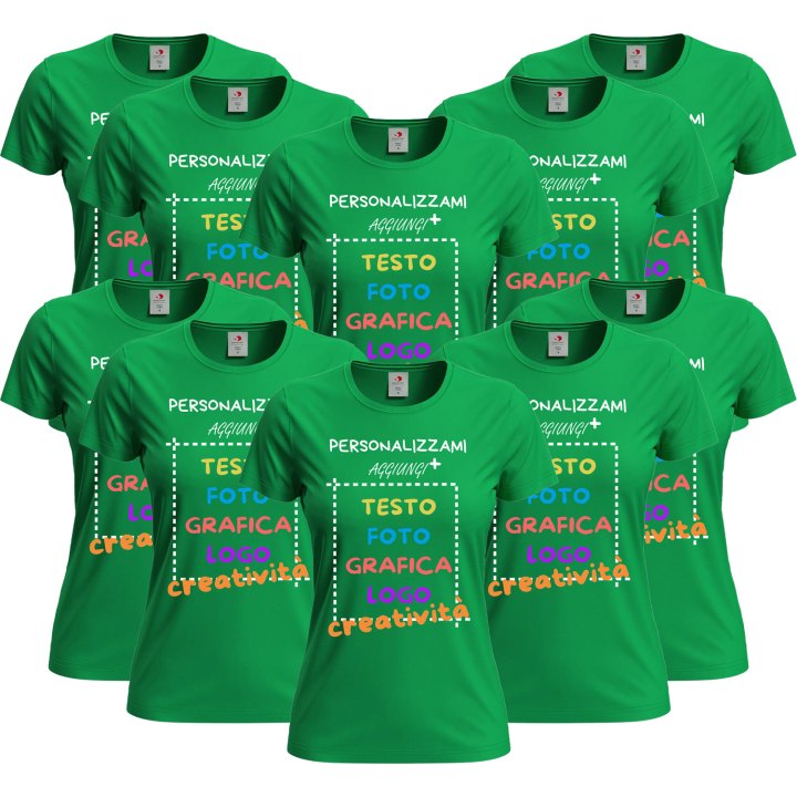 10x T-Shirt manica corta donna girocollo  cotone vari colori da XXS a 3XL STAMPA DIRETTA su tessuto o dft PERSONALIZZA CON IL TUO LOGO