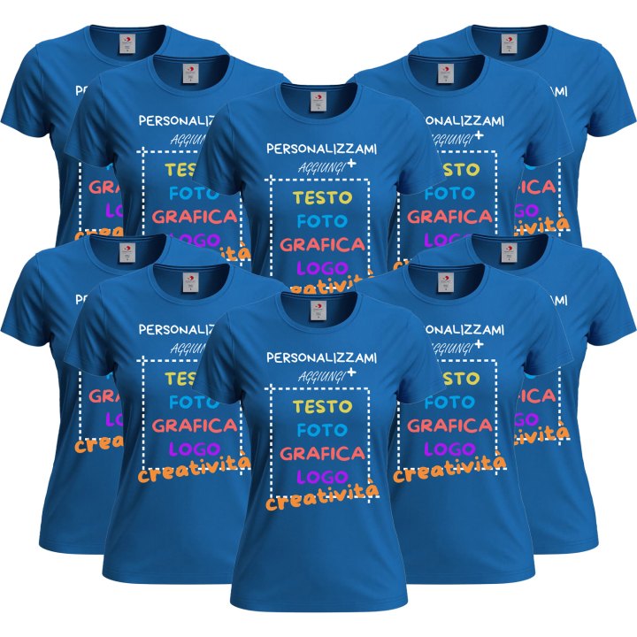 10x T-Shirt manica corta donna girocollo  cotone vari colori da XXS a 3XL STAMPA DIRETTA su tessuto o dft PERSONALIZZA CON IL TUO LOGO