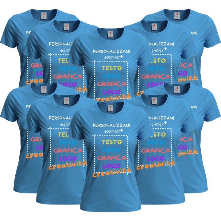 10x T-Shirt manica corta donna girocollo  cotone vari colori da XXS a 3XL STAMPA DIRETTA su tessuto o dft PERSONALIZZA CON IL TUO LOGO