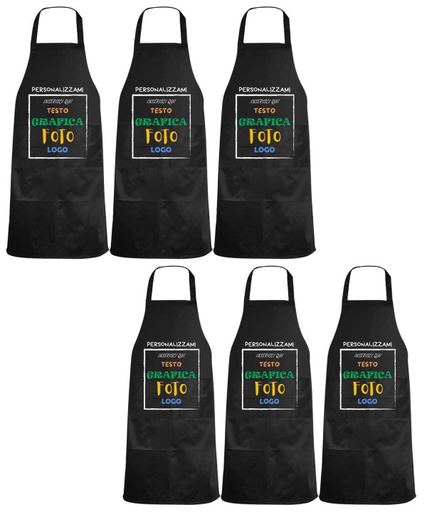 Kit 6 Grembiuli Paravanti Personalizzati con Logo Tasche Poly Cotone Ristorante Bar Cucina