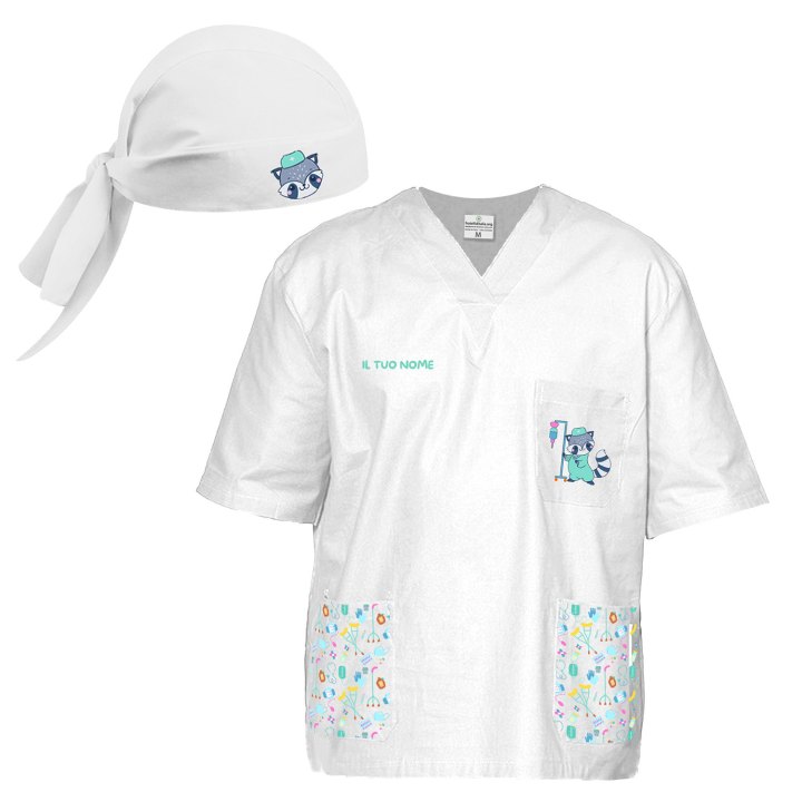 Divisa completo oss casacca animali scollo a v con pantalone e bandana per medico pet terapy tolettatore pediatra