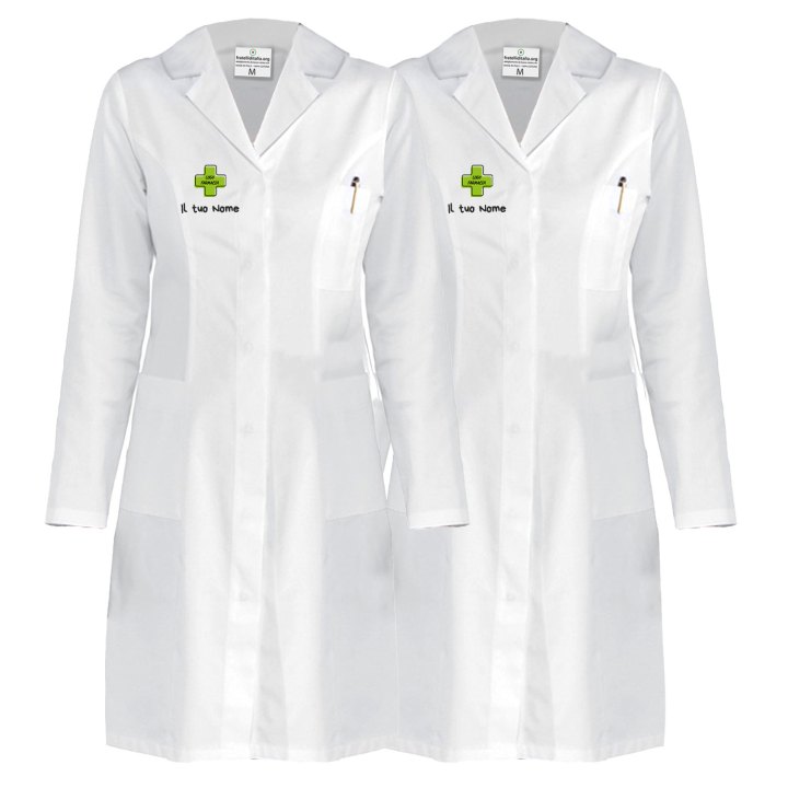 kit da 2 Camice bianco donna dottore medico erboristeria farmacia sanitario bottoni automatici - Personalizzabile con il tuo logo