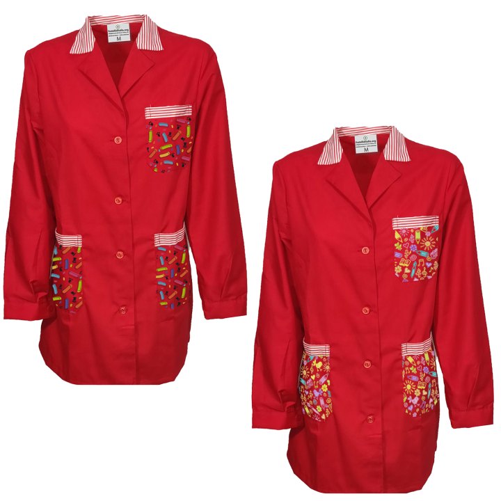 Set di 2 Camici per maestra asilo grembiule infanzia scuola con fantasia colorata