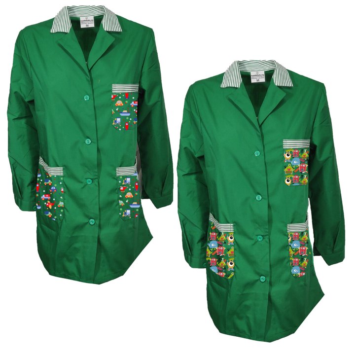 Set di 2 Camici per maestra asilo grembiule infanzia scuola con fantasia colorata
