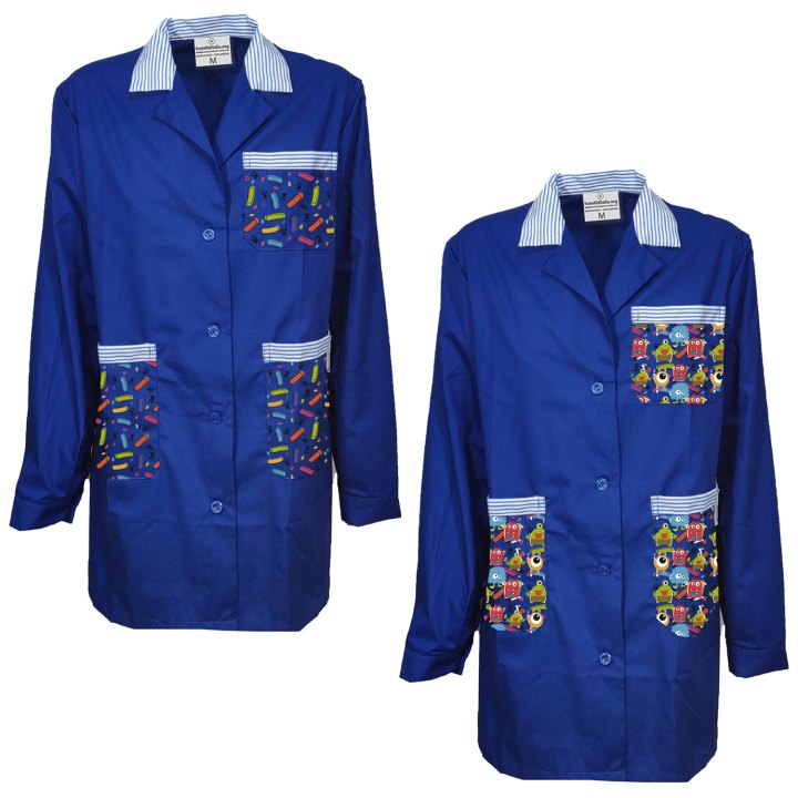 Set di 2 Camici per maestra asilo grembiule infanzia scuola con fantasia colorata