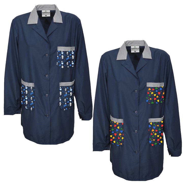 Set di 2 Camici per maestra asilo grembiule infanzia scuola con fantasia colorata