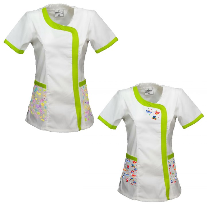 Set kit di 2 Casacca per Maestra Asilo e Scuola infanzia con Fantasia Colorata