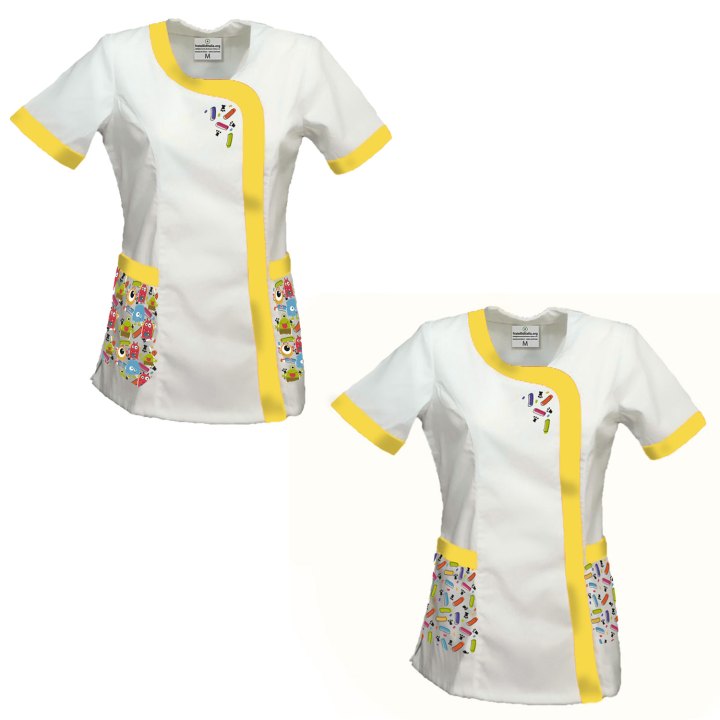 Set kit di 2 Casacca per Maestra Asilo e Scuola infanzia con Fantasia Colorata