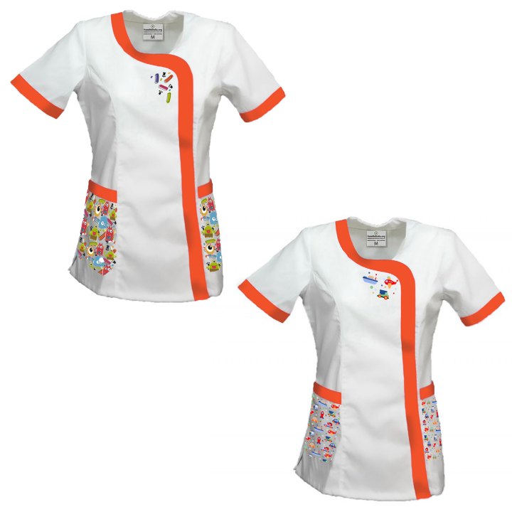 Set kit di 2 Casacca per Maestra Asilo e Scuola infanzia con Fantasia Colorata