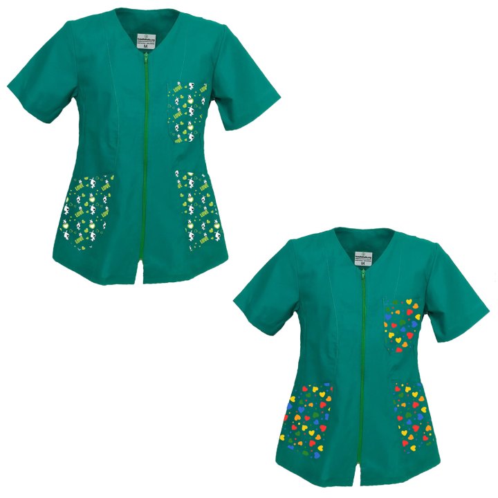 Set di due Camice grembiule con Zip per Maestra Asilo infanzia infermiera ludoteca Scuola bambini fantasia