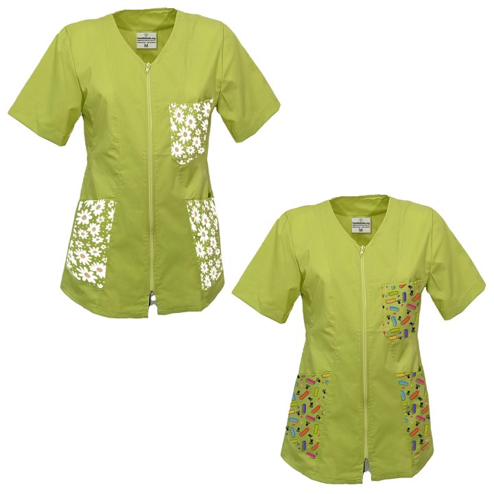 Set di due Camice grembiule con Zip per Maestra Asilo infanzia infermiera ludoteca Scuola bambini fantasia