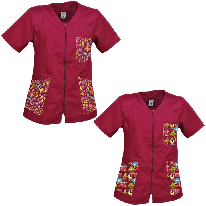 Set di due Camice grembiule con Zip per Maestra Asilo infanzia infermiera ludoteca Scuola bambini fantasia