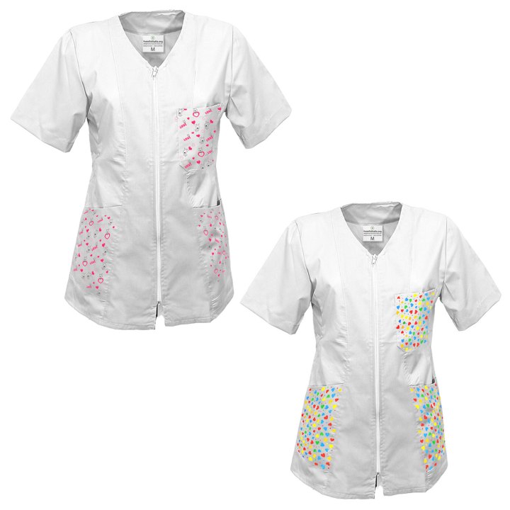 Set di due Camice grembiule con Zip per Maestra Asilo infanzia infermiera ludoteca Scuola bambini fantasia