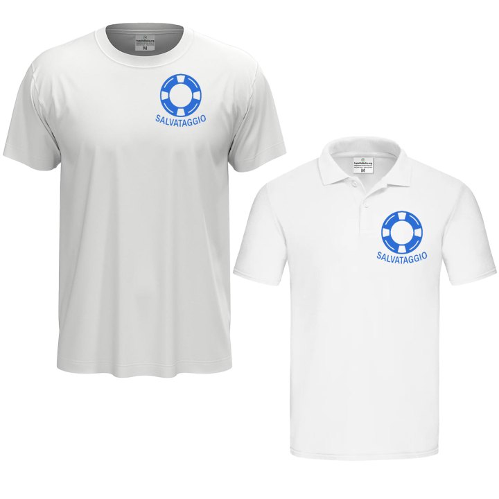 Kit Bagnino Salvataggio T-shirt e Polo con disegni stampati su entrambi i capi sia fronte che retro