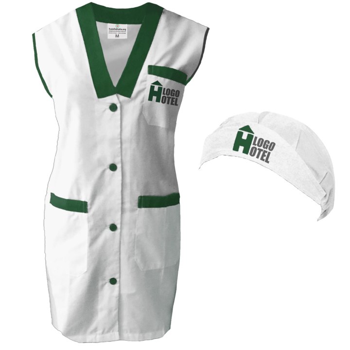 Kit Pulizie camice Hotel Personalizzabile Logo Nome Cuffia e Grembiule donna lavoro