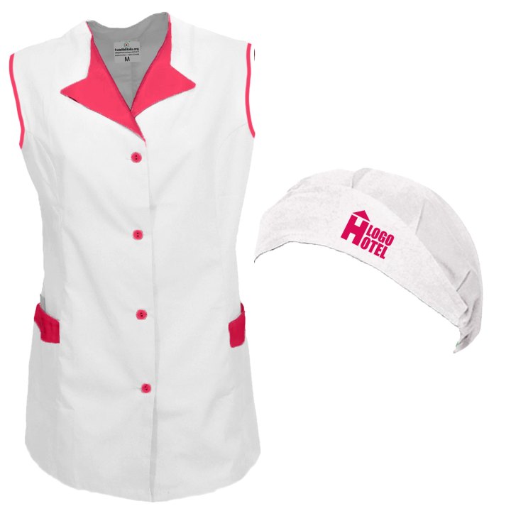 Complete summer smock, apron, cleaning work cap, armhole cap, women's, customizable with logo and name