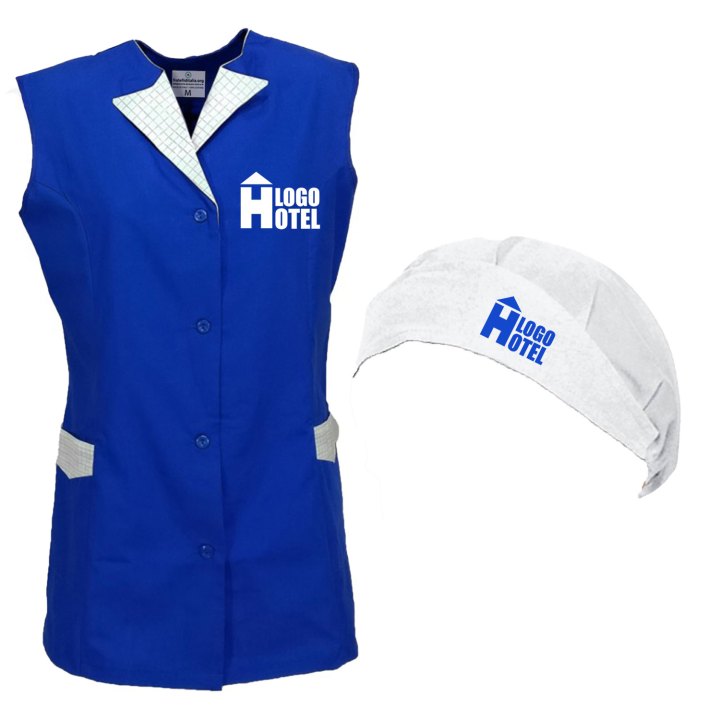 Complete summer smock, apron, cleaning work cap, armhole cap, women's, customizable with logo and name