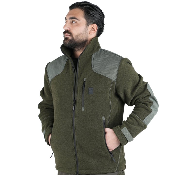 Giacca giubbino in Pile Con Rinforzi Zip Lunga  Arancio Fluo verde caccia uomo