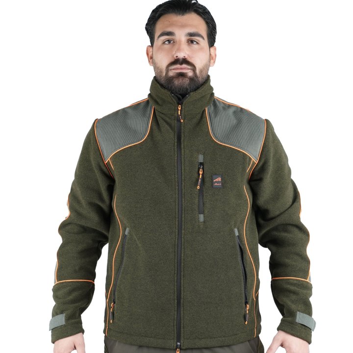 Giacca giubbino in Pile Con Rinforzi Zip Lunga  Arancio Fluo verde caccia uomo