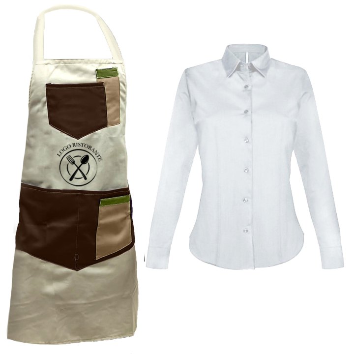 Kit completo per cameriere donna sala con grembiule e camicia made in italy