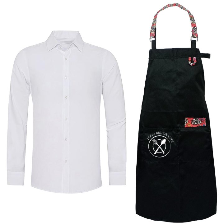 Kit professionale uomo Cameriere di sala per Camicia e Grembiule in 2 varianti Taglia unica made in italy
