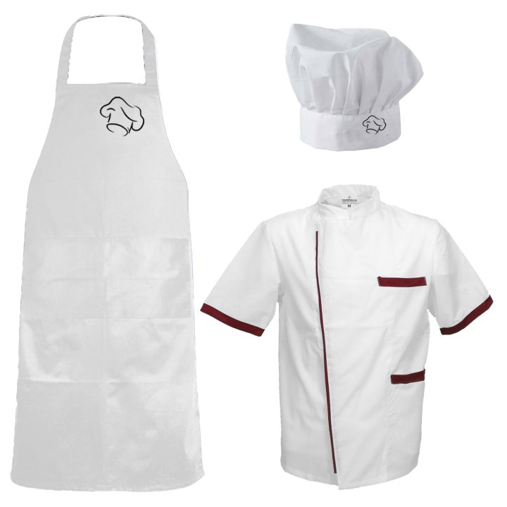 Kit Cuoco cucina divisa Scuola Alberghiera Personalizzabile Kit Divisa per Cucina con Grembiule Cappello e Giacca Estiva
