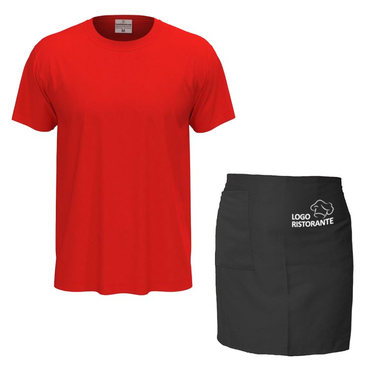 Kit Cuoco Personalizzabile per Cucina con Grembiule Corto e T-shirt in Cotone