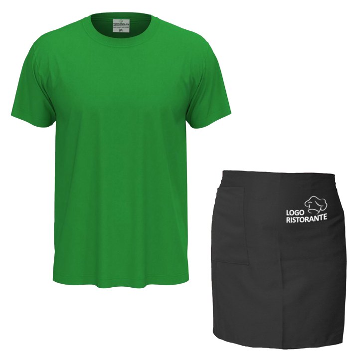 Kit Cuoco Personalizzabile per Cucina con Grembiule Corto e T-shirt in Cotone