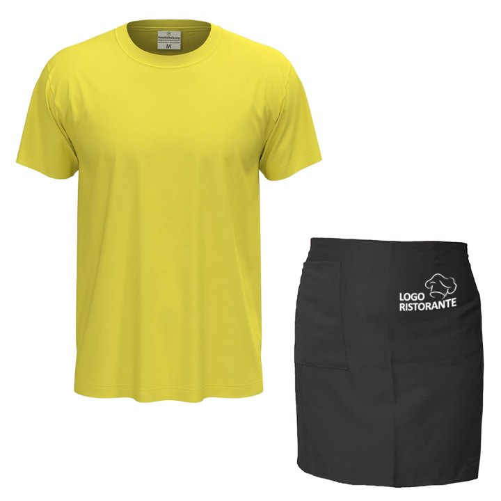 Kit Cuoco Personalizzabile per Cucina con Grembiule Corto e T-shirt in Cotone