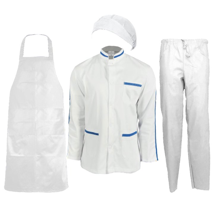 Kit divisa uomo con casacca grembiule cuffia pantalone ideale per caseifici laboratori e supermercati Personalizzabile con il tuo logo o il tuo nome