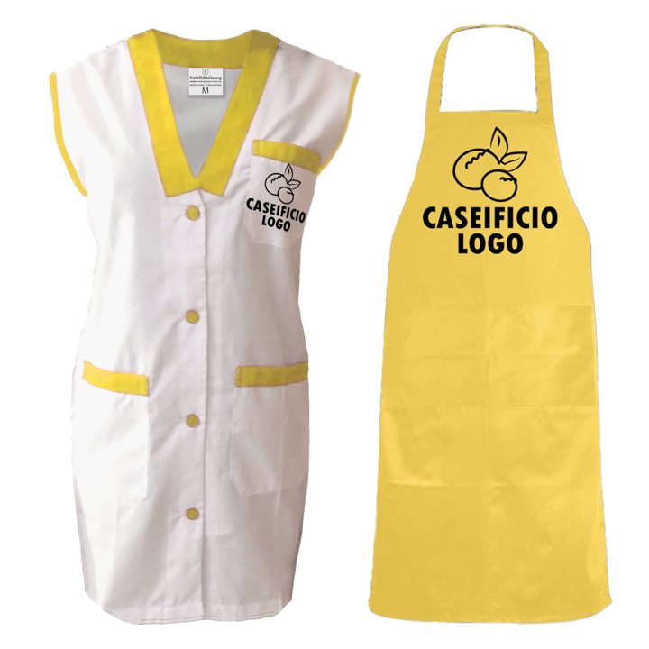 Kit da lavoro donna con camice e grembiule caseifici laboratori  mozzarella latteria supermercati Personalizzabile