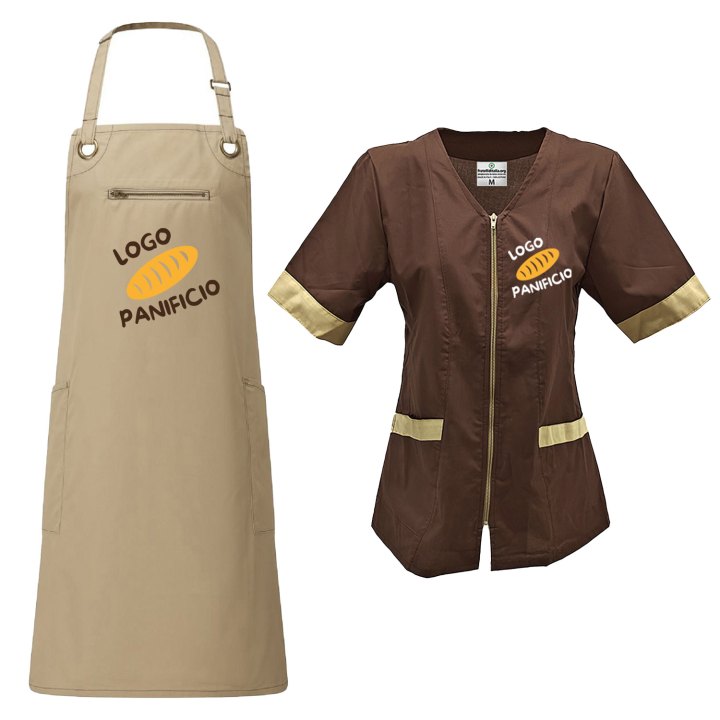 Kit Donna per Panetteria Forno o Bancone con Camice Grembiule Personalizzabile con logo lavoro